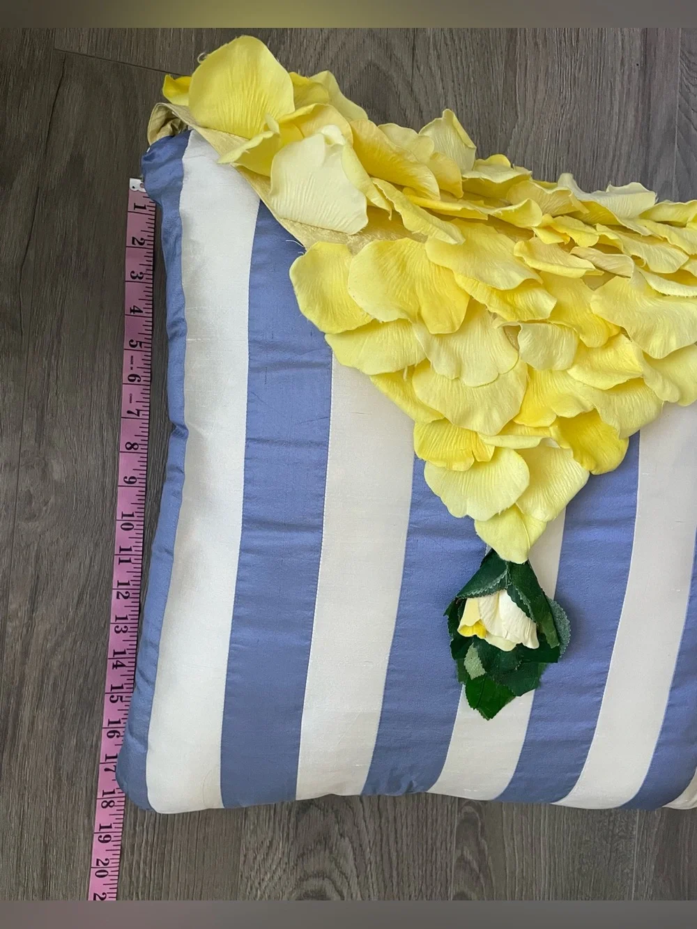 Decorative Accent Pillow Petals Flower Applique 18 x 18 Striped Silk Cottagecore